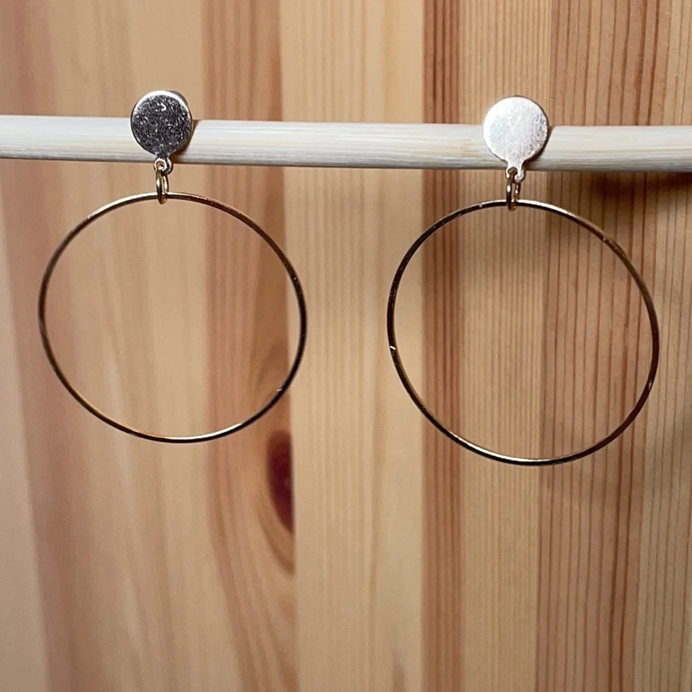 Gold flat hoop + circle earrings